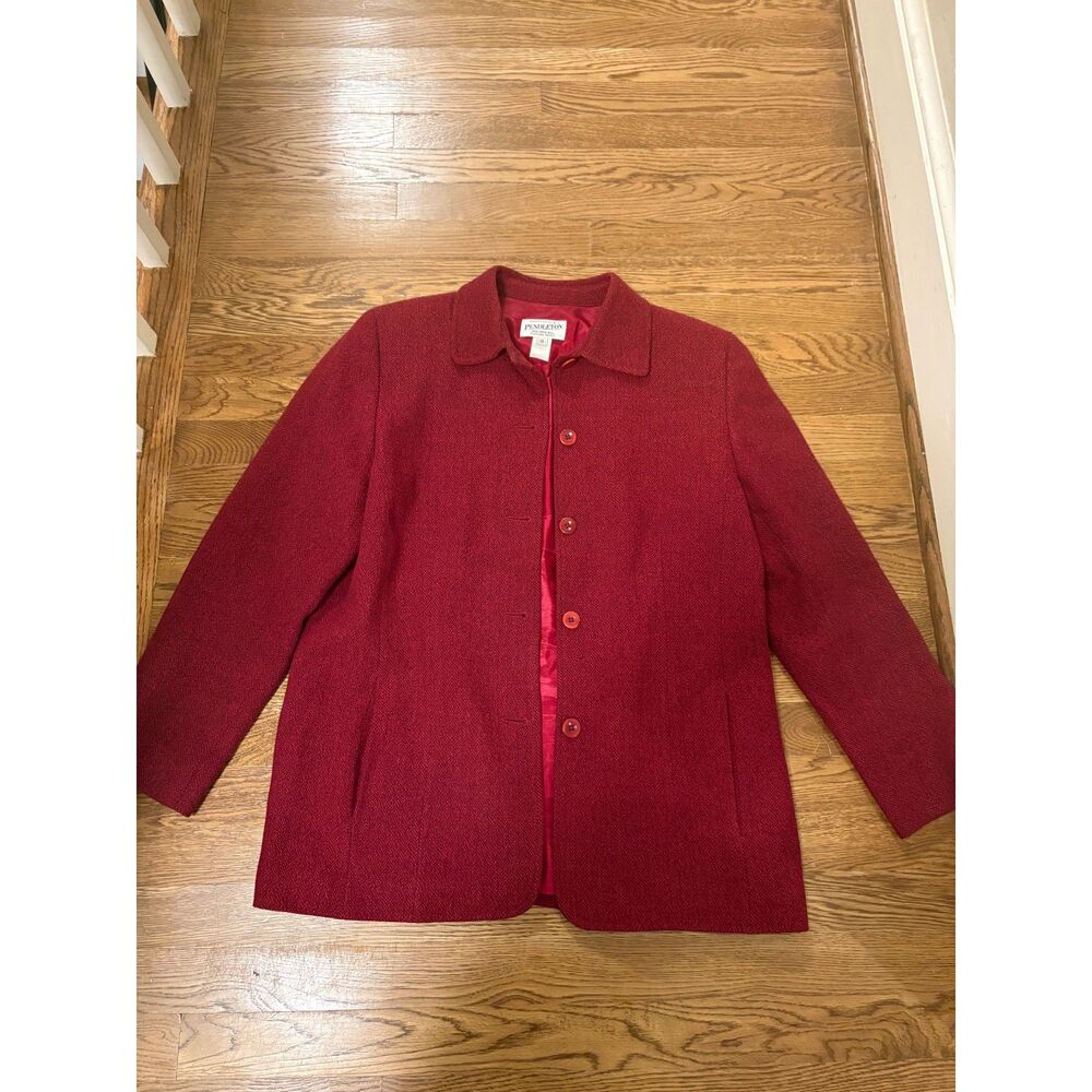 Vintage Pendleton Red Herringbone 100% Wool Jacket Blazer Womens 12